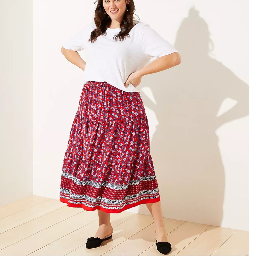 LOFT Red and Blue Floral Maxi Skirt